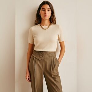 Luca Luca Italian Wool Silk Lined Pleated Waist Trousers — IT 48 Large — Taupe